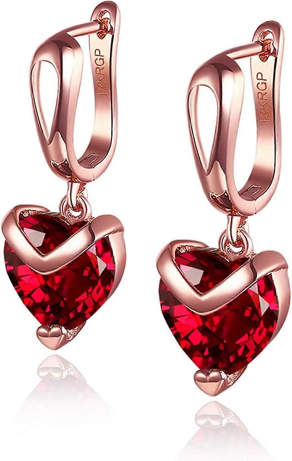 Dame Ruby Crystal Hjerteformede Rose Gullbelagte Mote Smykker Øredobber