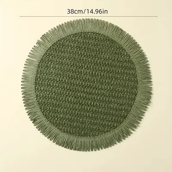Fire runde bordbrikker, bohemsk landstil, med dusker. 4PC