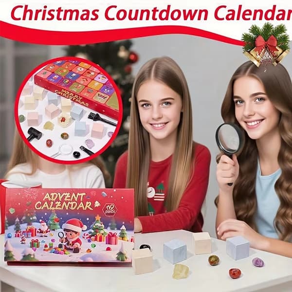 Julekrystallgraving Adventskalender - 24 Samleobjekter av Rå Edelstenskrystaller