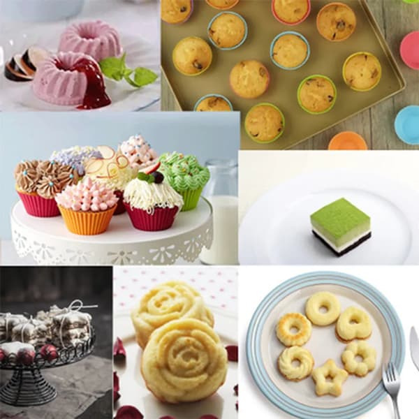 36 stk. silikonebageforme, silikonedessertforme med dyb græskar, stjerne, blomst, hjerte, savarinform, forme til minikager