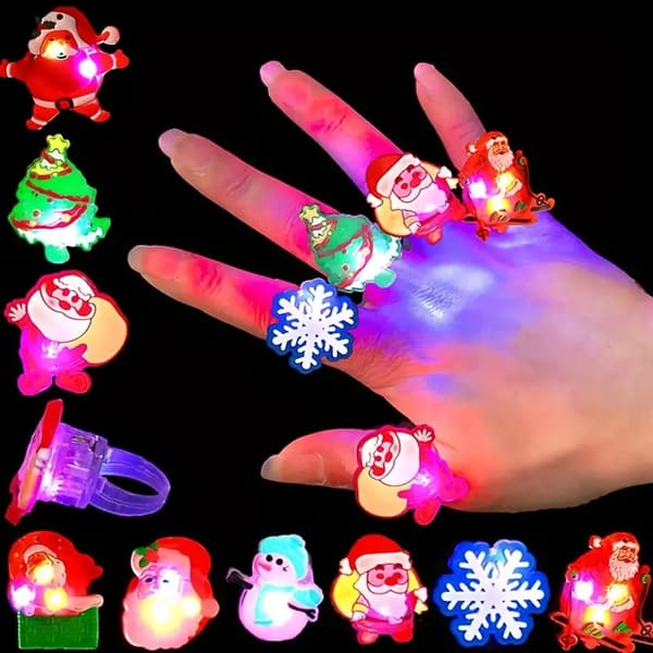 10 stk Julelys Ring Festgave Jule LED Gløder Ring Festartikler Juleblinkende Gløder Ring Dekorasjon for Barn Voksne (Stil Tilfeldig)