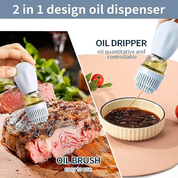 Oliedispenserflaske, 2-i-1 glas olivenoliedispenser dråbeflaske madolie dispenserbeholderflaske til madlavning, grillning (s-blå)
