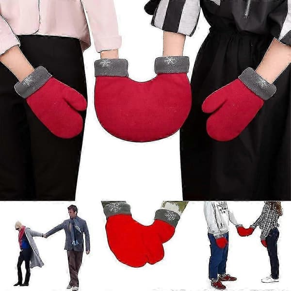 Varme Hænder Handsker, Vinterhandsker til Par, Hånd-i-Hånd Handsker til 2 Personer, Handsker til Elskende color:2Pairs Red