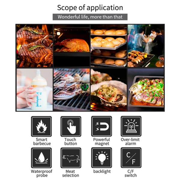 Digital kötttermometer Grill Matlagning Mattermometer med 2 prober för ugn Grill Grill Sjud