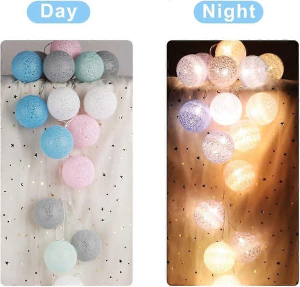 20-Boll Macaron LED Ljusslinga – 3M Bomullsbollar, Barnrum, Bröllop