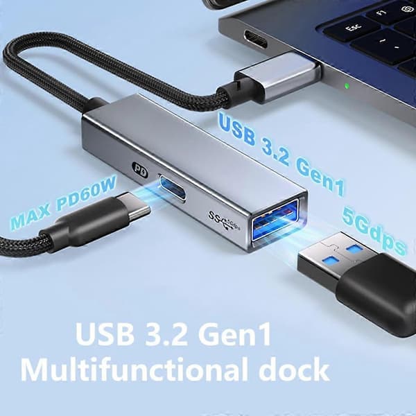 USB C til USB Adapter 2 i 1 3.2 Gen 1 5Gbps Hurtig Dataoverførsel USB C Han til USB Konverter til Telefoner Grå