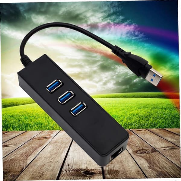 USB 3.0 til Gigabit Ethernet-adapter med trippel USB-porter for bærbar og stasjonær PC