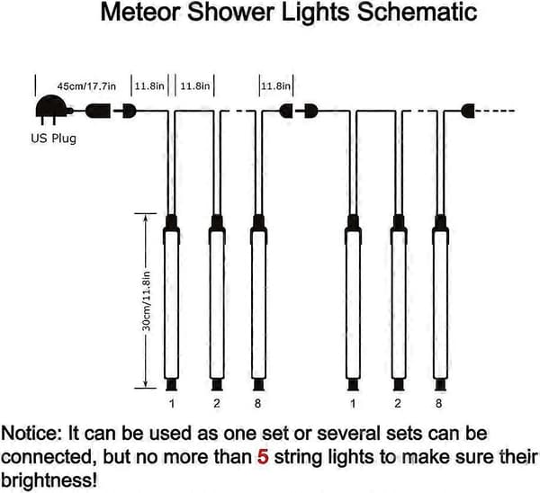 Julelys utendørs snøtre LED-lys 30 cm 8 rør, utendørs julelys, meteorregn-lys