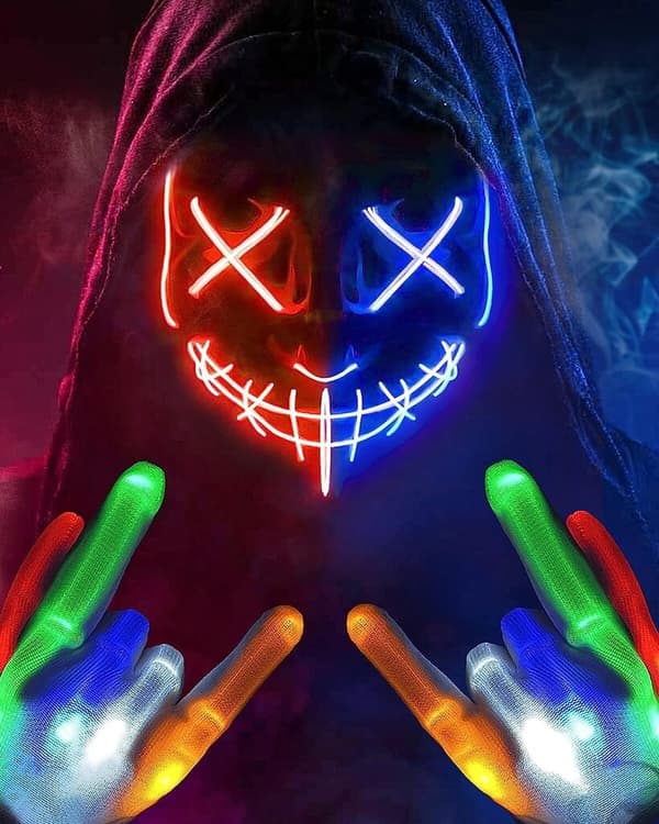 Halloween Maske LED Maske og Hansker med flere lysmoduser