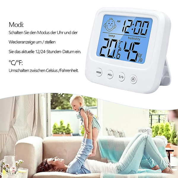 2 stk. termometer til indendørs brug, rumtermometer digitalt indendørs, LCD intelligent hygrometer