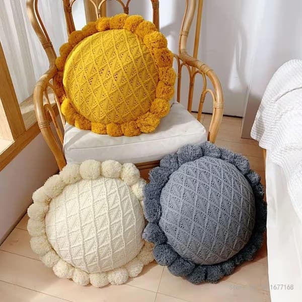 Nordisk stil 3D diamantmønster rund sofapute White (50cm)