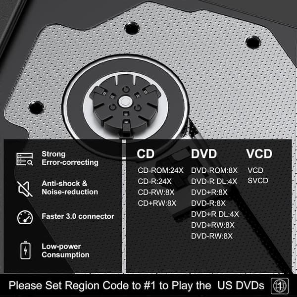 Ekstern CD DVD-stasjon for bærbar PC, USB 3.0 CD-stasjon for PC Windows 11/10/8.1/7, USB C DVD-brenner for Windows Linux Mac