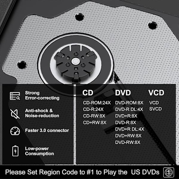 Extern CD DVD-enhet för bärbar dator, USB 3.0 CD-enhet för PC Windows 11/10/8.1/7, USB C DVD-brännare för Windows Linux Mac