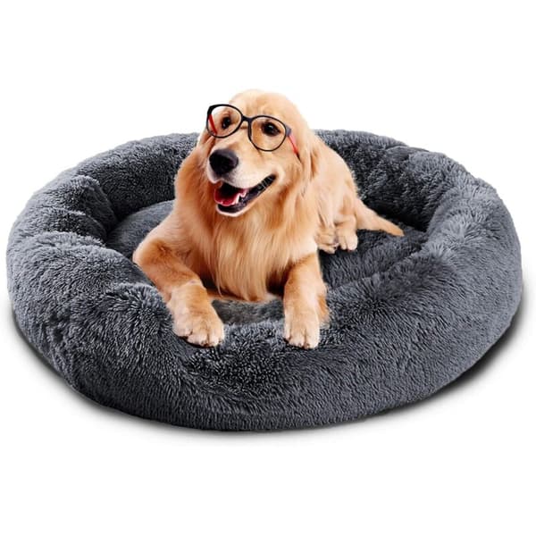 Luksus rund kæledyrsseng/rede til hunde og katte, nem vask lynlåspude til katte/hunde, mørkegrå, 60 cm