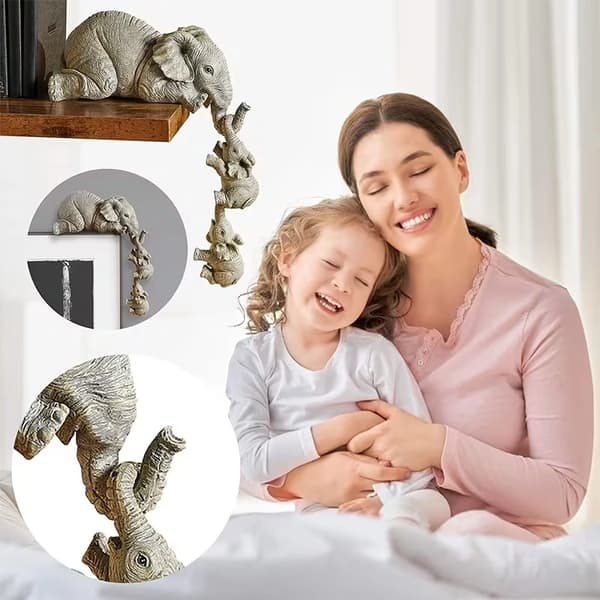 3-delt Søtt Elefantfigursett - Resin Håndverk 1 set