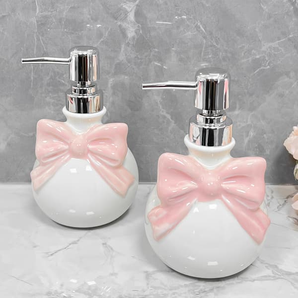 Luova vaaleanpunainen keraaminen lotionpullo rusetilla pink