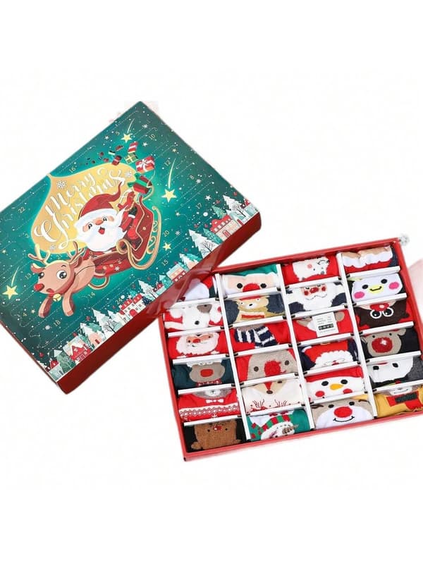 Julstrumpa Nedräknings Blind Box, 24 Par Temastrumpor, Överraskningspresent