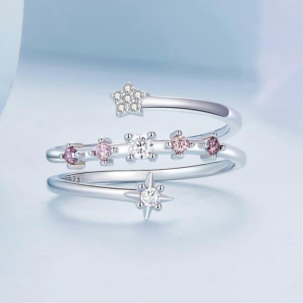 Trädblad-Stjärna Dubbelring 925 Sterling Silver Öppen Ring
