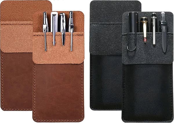 Læder Pen Etui - Multi-lomme Organizer (Sort/Brun, 4 stk)
