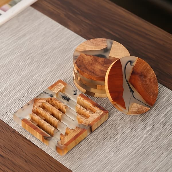 Setripuinen lasinalussarja säilytystelineellä Size: 6 pieces