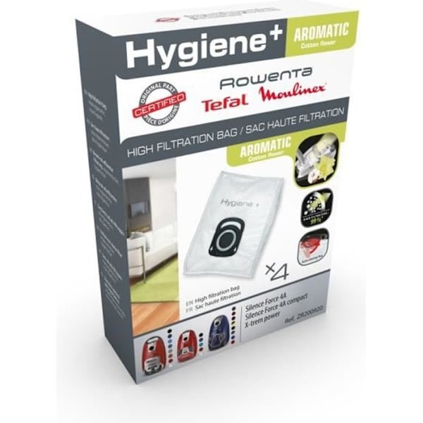 Pakke med 4 High Filtration Hygiene+ poser til ROWENTA Silence Force / X-trem Power