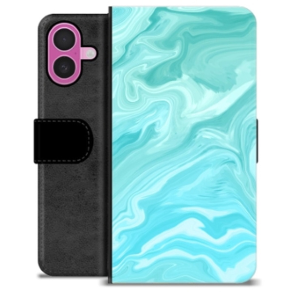 iPhone 16 Plus Premium Plånboksfodral - Blå Marmor Animerad