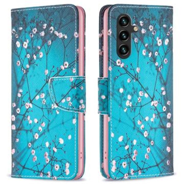 Samsung Galaxy A05s Wonder Series Plånboksfodral - Vit Blommor Gul