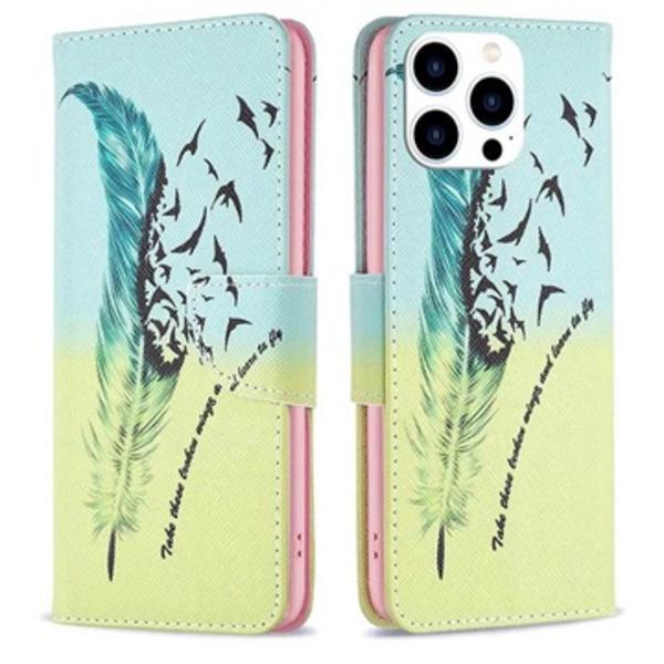 Wonder Series iPhone 14 Pro Plånboksfodral - Fjädrar Animerad