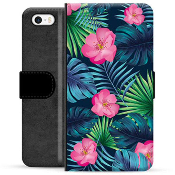 iPhone 5/5S/SE Premium Plånboksfodral - Tropiska Blommor Animerad