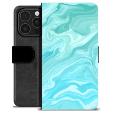 iPhone 16 Pro Premium Plånboksfodral - Blå Marmor Animerad