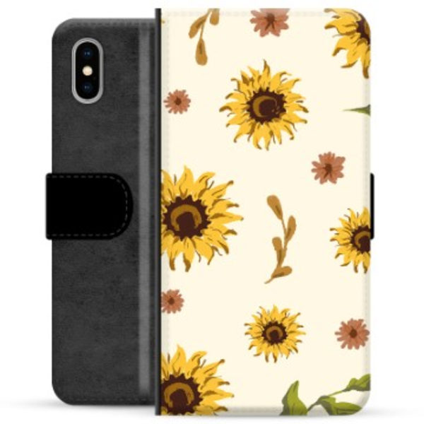 iPhone X / iPhone XS Premium Plånboksfodral - Solrosor Animerad
