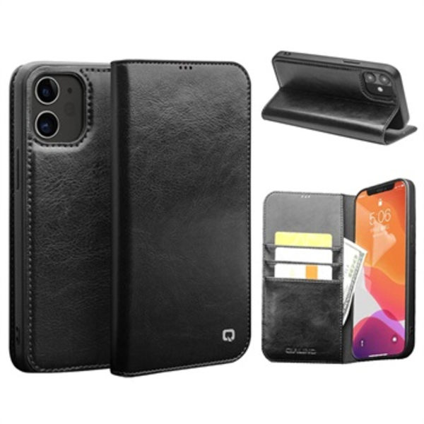 Qialino Classic iPhone 12/12 Pro Läder Plånboksfodral - Svart Svart