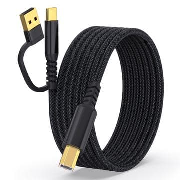 Flätad 2-i-1 USB-A / USB-C till USB-B skrivarkabel - 5m - Svart Svart