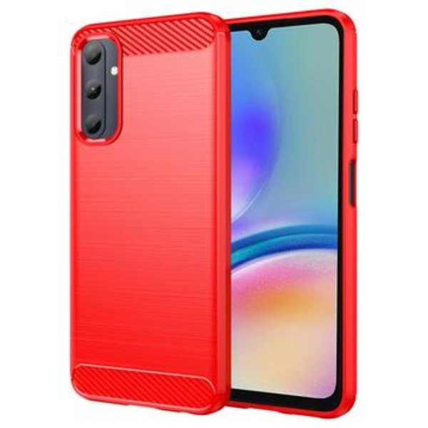 Samsung Galaxy A05s Borstat TPU Skal - Kolfiber - Röd Röd