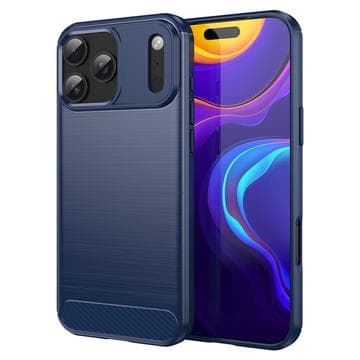 iPhone 17 Pro Max Borstat TPU Skal - Kolfiber - Blå Blå