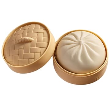 Enfärgad dumpling squishy stressleksak med ångkorg - vit Vit