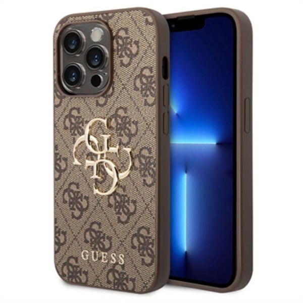 iPhone 15 Pro Guess 4G Big Metal Logo Hybrid Skal - Brun Brun