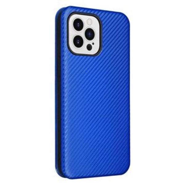 iPhone 14 Pro Max Flipfodral - Kolfiber - Blå Blå