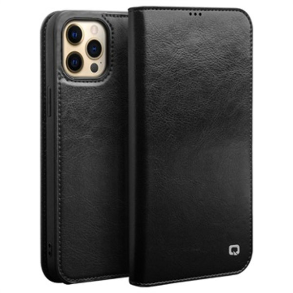 Qialino Classic iPhone 13 Pro Max Läder Plånboksfodral - Svart Svart