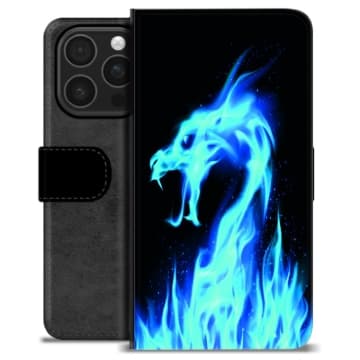 iPhone 16 Pro Premium Plånboksfodral - Blå Elddrake Animerad