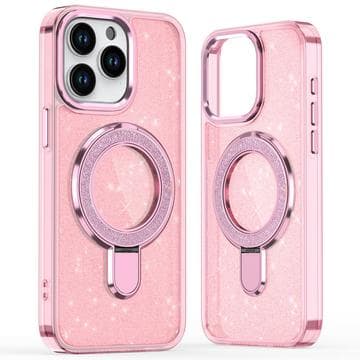 iPhone 16 Pro Max Glitter Hybridskal med kickstand - MagSafe-... Rosa
