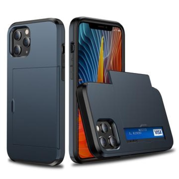 iPhone 12/12 Pro Hybridskal med Skjutkortplats - Mörkblå Blå