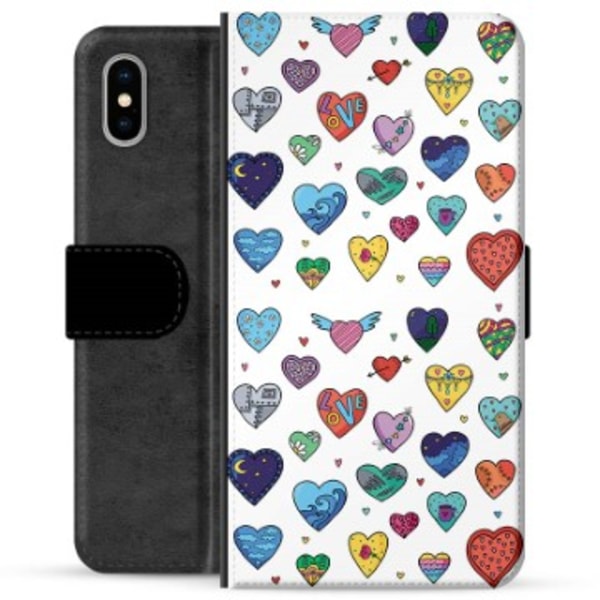 iPhone X / iPhone XS Premium Plånboksfodral - Hjärter Animerad
