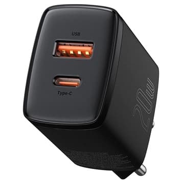 Baseus Compact Väggladdare 20W - USB-C PD3.0, USB QC3.0 - Svart Svart