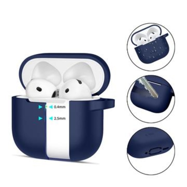 AirPods 4 Tech-Protect silikonfodral med krok - Marinblå Blå