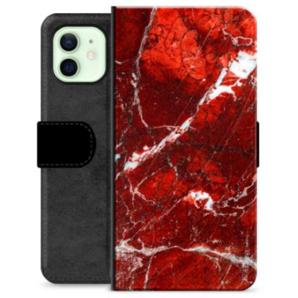 iPhone 12 Premium Plånboksfodral - Räd Marmor Röd