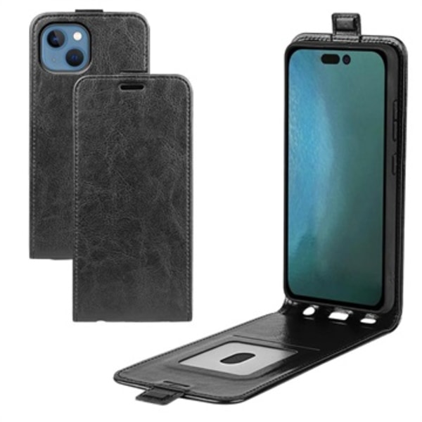 iPhone 14 Vertikalt Flip Fodral med Korthållare - Svart Svart