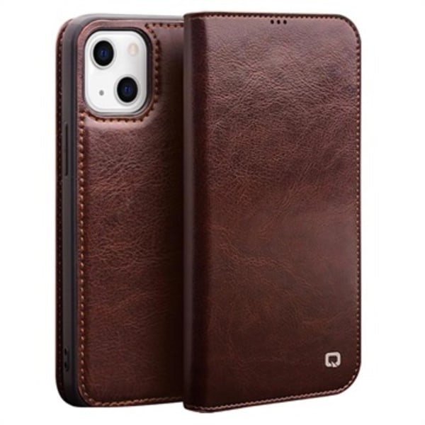 Qialino Classic iPhone 13 Mini Läder Plånboksfodral - Brun Brun