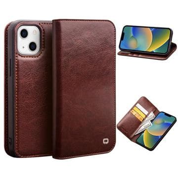 Qialino Classic iPhone 14 Läder Plånboksfodral - Brun Brun