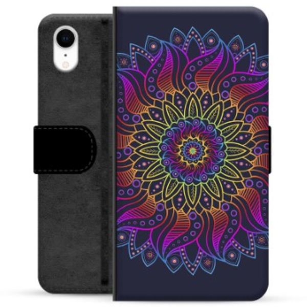 iPhone XR Premium Plånboksfodral - Färgrik Mandala Animerad